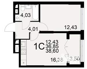 1-к квартира, вторичка, 37м2, 1/25 этаж