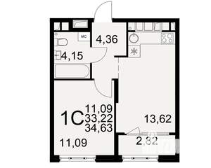 1-к квартира, вторичка, 33м2, 18/22 этаж