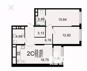 2-к квартира, вторичка, 71м2, 22/26 этаж