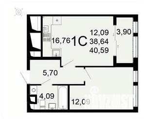1-к квартира, вторичка, 41м2, 25/26 этаж