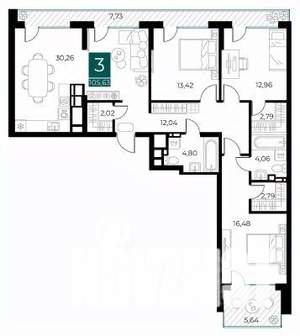 3-к квартира, вторичка, 106м2, 9/13 этаж