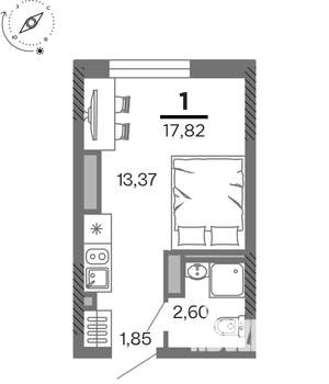 1-к квартира, вторичка, 18м2, 16/25 этаж
