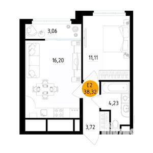 1-к квартира, вторичка, 38м2, 13/25 этаж