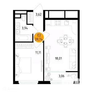 1-к квартира, вторичка, 40м2, 8/26 этаж