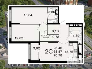 2-к квартира, вторичка, 71м2, 7/26 этаж