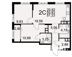 2-к квартира, вторичка, 56м2, 8/22 этаж