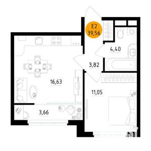 1-к квартира, вторичка, 40м2, 14/25 этаж