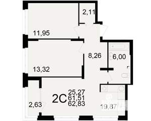 2-к квартира, вторичка, 62м2, 25/25 этаж