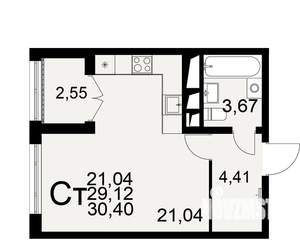 1-к квартира, вторичка, 29м2, 12/25 этаж
