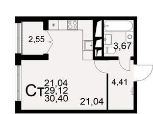 Студия квартира, вторичка, 30м2, 12/25 этаж