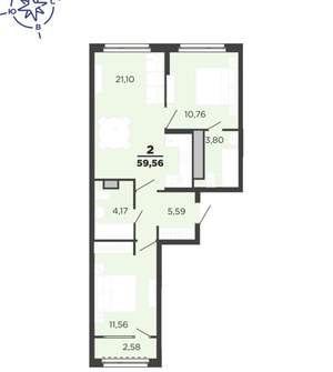 2-к квартира, вторичка, 60м2, 14/25 этаж