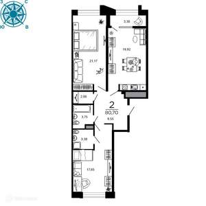 2-к квартира, вторичка, 81м2, 3/20 этаж