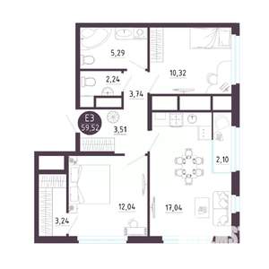 2-к квартира, вторичка, 60м2, 12/18 этаж