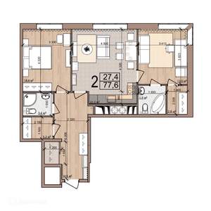 2-к квартира, вторичка, 78м2, 2/27 этаж