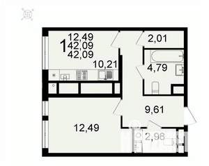 1-к квартира, вторичка, 42м2, 2/26 этаж