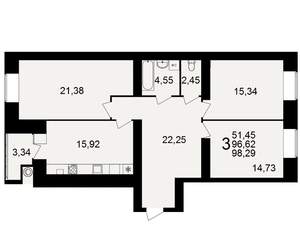 3-к квартира, вторичка, 97м2, 1/15 этаж