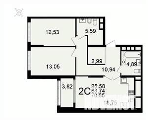 2-к квартира, вторичка, 71м2, 5/26 этаж