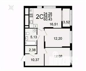 2-к квартира, вторичка, 60м2, 17/26 этаж