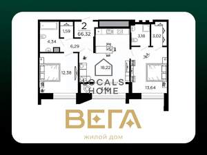 2-к квартира, вторичка, 66м2, 19/19 этаж