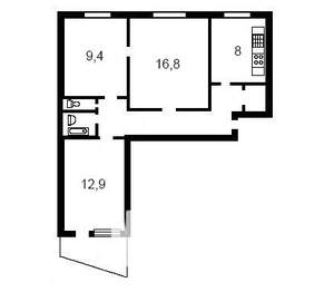 3-к квартира, вторичка, 61м2, 6/9 этаж