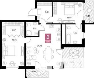2-к квартира, вторичка, 82м2, 9/9 этаж