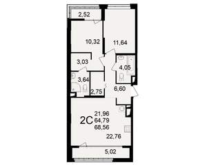 2-к квартира, вторичка, 65м2, 9/25 этаж