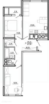 2-к квартира, вторичка, 68м2, 1/26 этаж