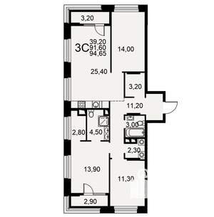3-к квартира, вторичка, 95м2, 10/26 этаж