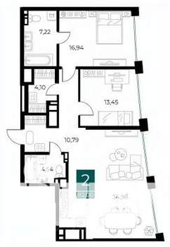2-к квартира, вторичка, 92м2, 5/14 этаж