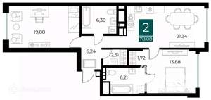 2-к квартира, вторичка, 78м2, 8/14 этаж