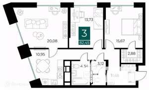 3-к квартира, вторичка, 82м2, 7/14 этаж