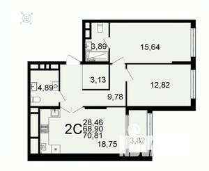 2-к квартира, вторичка, 71м2, 10/26 этаж