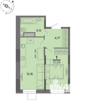 1-к квартира, вторичка, 32м2, 3/22 этаж