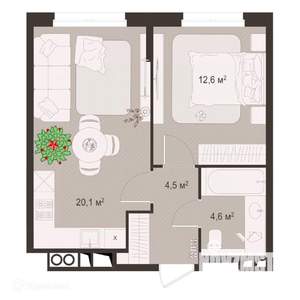 1-к квартира, вторичка, 42м2, 2/9 этаж