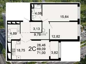 2-к квартира, вторичка, 71м2, 9/26 этаж