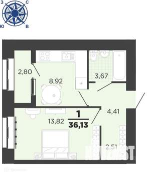 1-к квартира, вторичка, 36м2, 14/17 этаж