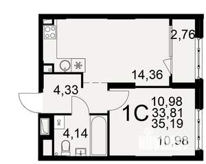 1-к квартира, вторичка, 34м2, 2/22 этаж