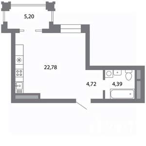 Студия квартира, строящийся дом, 34м2, 2/5 этаж