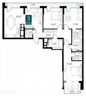 3-к квартира, вторичка, 106м2, 9/14 этаж