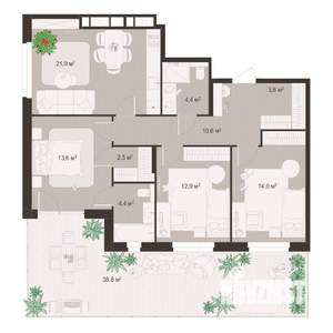 3-к квартира, строящийся дом, 125м2, 1/8 этаж