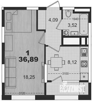 1-к квартира, вторичка, 37м2, 1/26 этаж