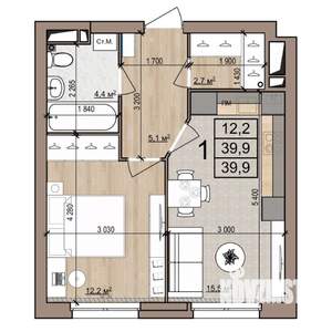 1-к квартира, строящийся дом, 40м2, 9/25 этаж