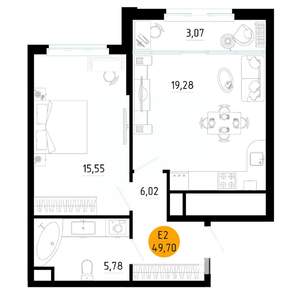 1-к квартира, вторичка, 50м2, 15/25 этаж