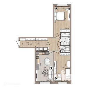 2-к квартира, вторичка, 77м2, 24/26 этаж