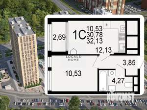 1-к квартира, вторичка, 32м2, 25/26 этаж
