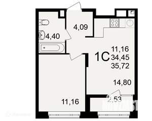 1-к квартира, вторичка, 36м2, 1/26 этаж
