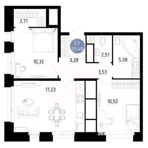 2-к квартира, вторичка, 55м2, 20/20 этаж