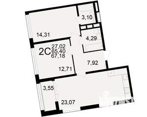2-к квартира, вторичка, 65м2, 21/25 этаж