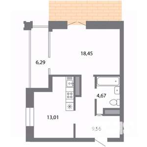 1-к квартира, строящийся дом, 52м2, 1/5 этаж