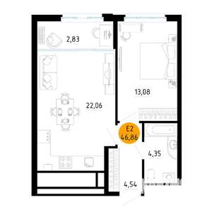 1-к квартира, вторичка, 47м2, 8/25 этаж